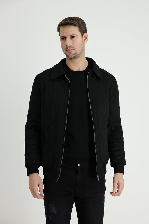 Black Slim Fit Quilted Coat