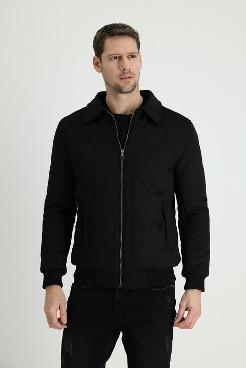 Black Slim Fit Quilted Coat
