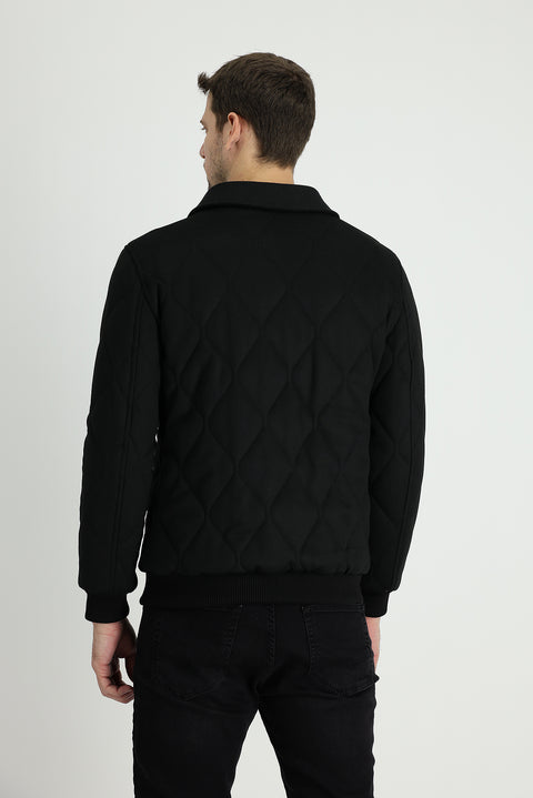 Black Slim Fit Quilted Coat