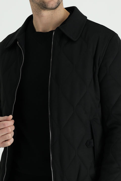 Black Slim Fit Quilted Coat
