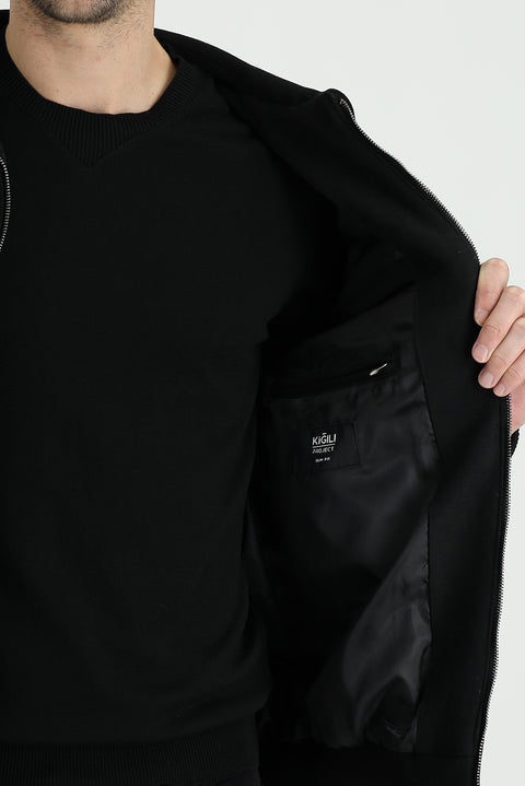 Black Slim Fit Quilted Coat