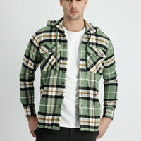 Fıstık Yeşili Slim Fit Dar Kesim Kapüşonlu Ekose Shacket Gömlek/Mont