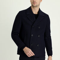 Dark Navy Slim Fit Narrow Cut Wool Double-Breasted Coat