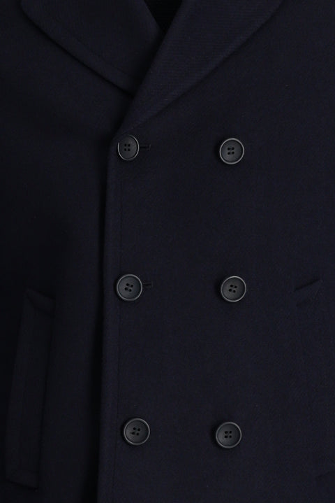 Dark Navy Slim Fit Narrow Cut Wool Double-Breasted Coat
