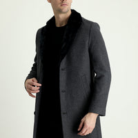 Medium Gray Fur Collar Wool Coat