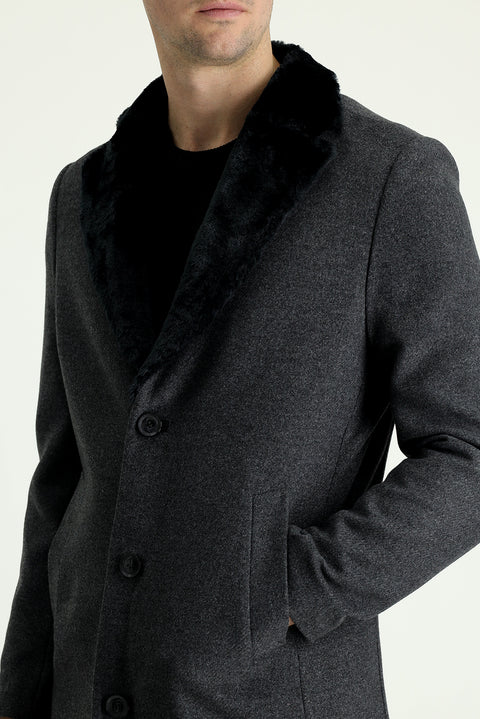 Medium Gray Fur Collar Wool Coat