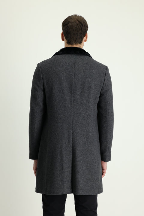 Medium Gray Fur Collar Wool Coat