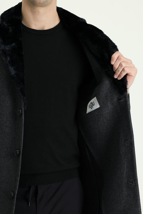 Medium Gray Fur Collar Wool Coat