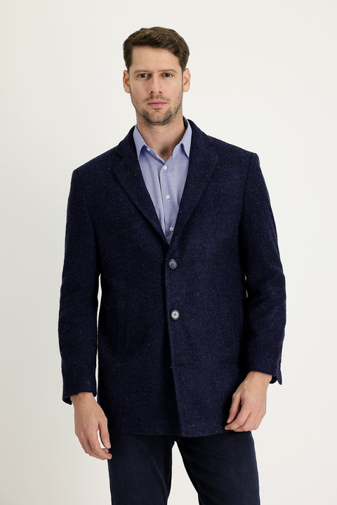 Medium Navy Wool Plaid Coat