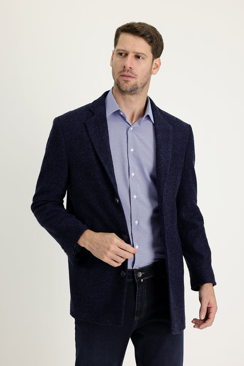 Medium Navy Wool Plaid Coat