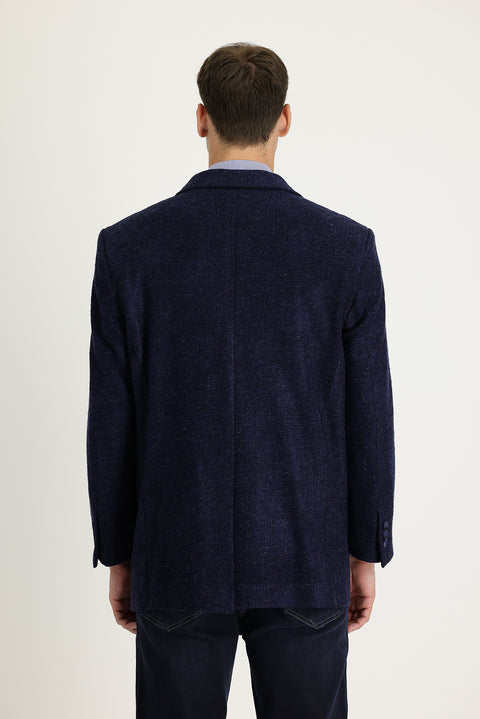 Medium Navy Wool Plaid Coat