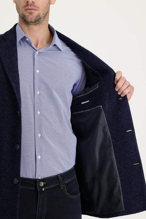 Medium Navy Wool Plaid Coat