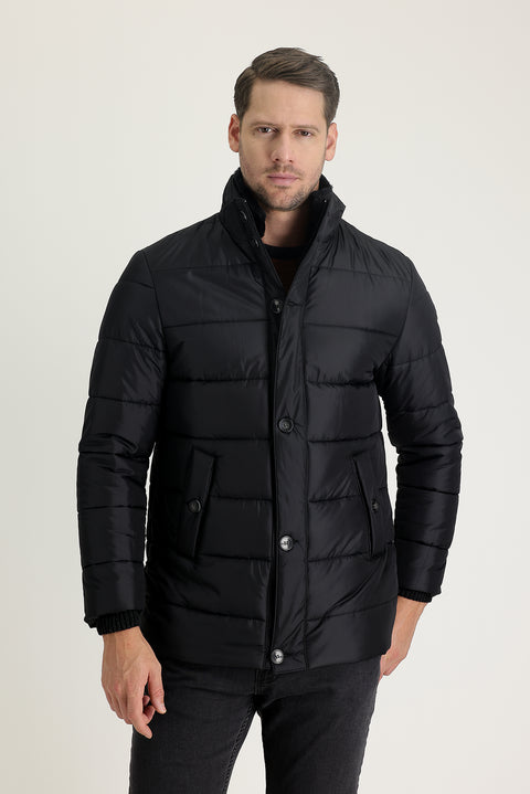 Black Fur Collar Sport Puffer Jacket