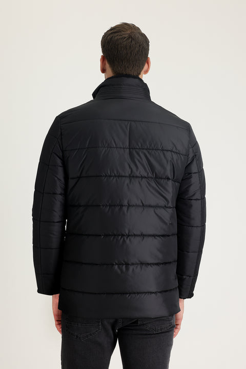 Black Fur Collar Sport Puffer Jacket