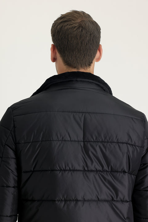 Black Fur Collar Sport Puffer Jacket