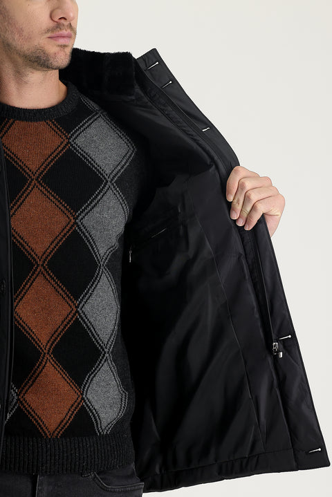Black Fur Collar Sport Puffer Jacket
