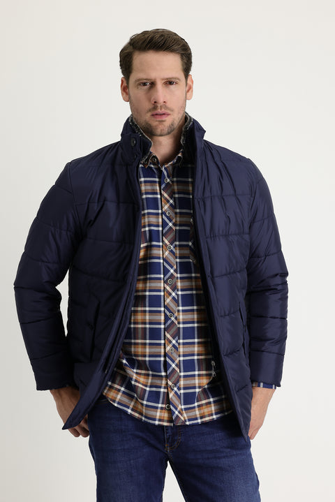 Medium Navy Fur Collar Sporty Puffer Jacket