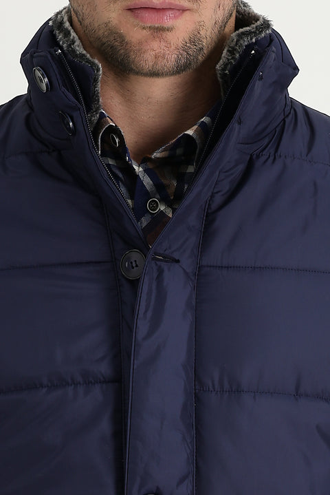 Medium Navy Fur Collar Sporty Puffer Jacket