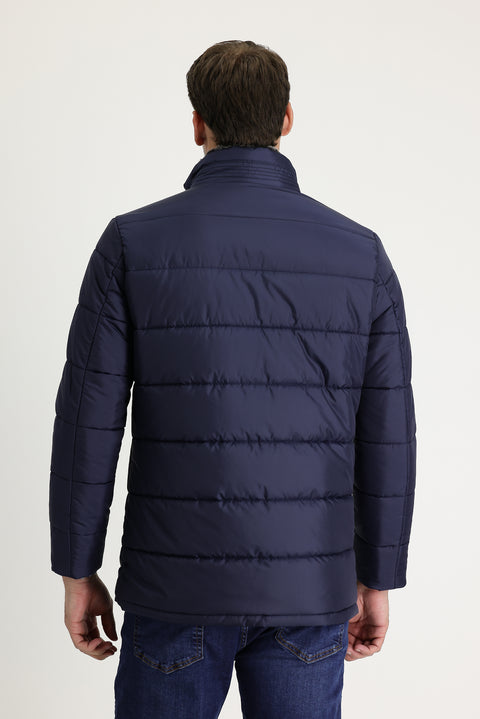 Medium Navy Fur Collar Sporty Puffer Jacket
