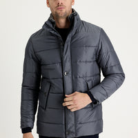 Medium Anthracite Fur Collar Sporty Puffer Jacket