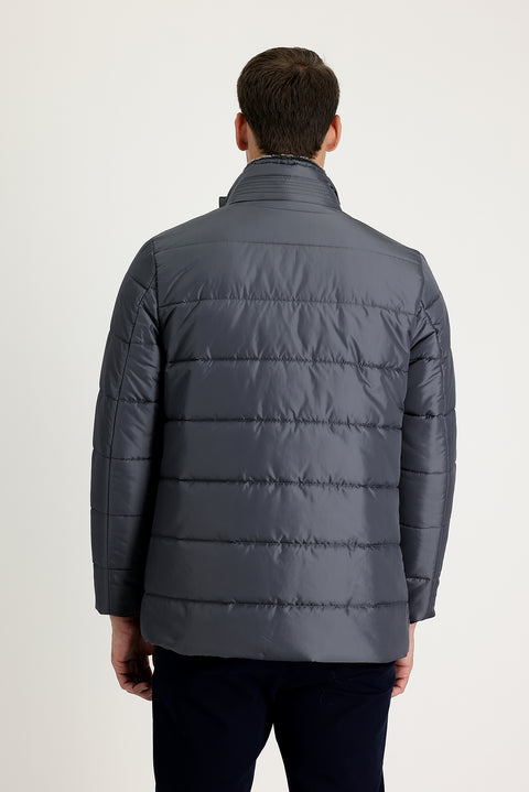 Medium Anthracite Fur Collar Sporty Puffer Jacket
