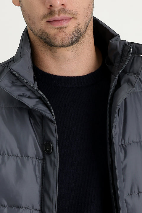 Medium Anthracite Fur Collar Sporty Puffer Jacket