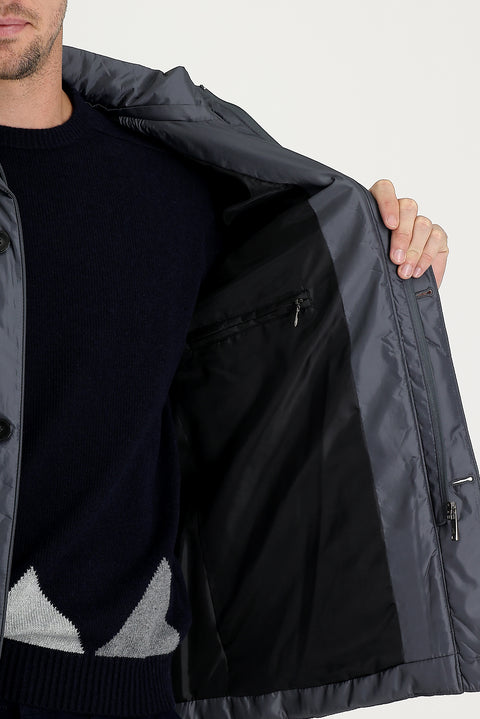 Medium Anthracite Fur Collar Sporty Puffer Jacket