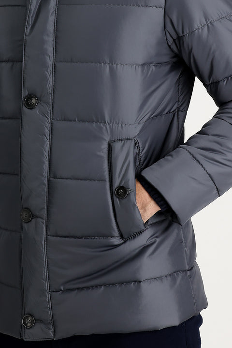 Medium Anthracite Fur Collar Sporty Puffer Jacket