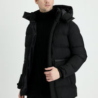 Black Hooded Sports Puffer Jacket