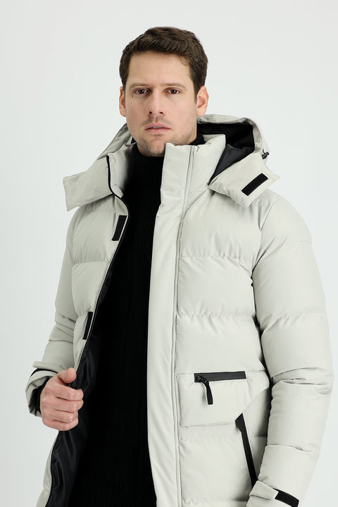 Medium Beige Hooded Sport Puffer Jacket