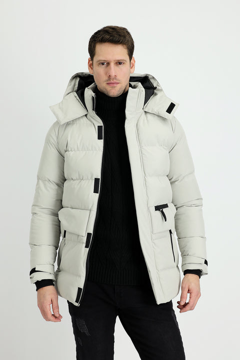 Medium Beige Hooded Sport Puffer Jacket