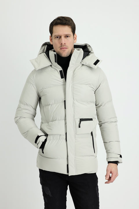 Medium Beige Hooded Sport Puffer Jacket