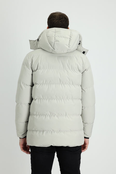 Medium Beige Hooded Sport Puffer Jacket