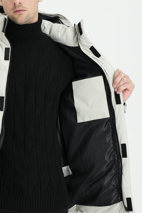 Medium Beige Hooded Sport Puffer Jacket