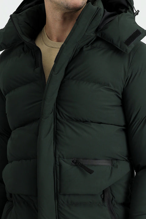 Medium Khaki Hooded Sports Puffer Jacket