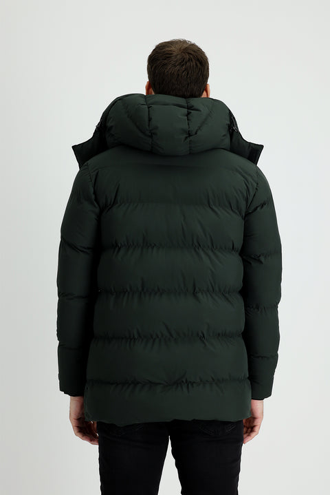 Medium Khaki Hooded Sports Puffer Jacket