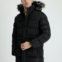 Black Hooded Sports Puffer Jacket