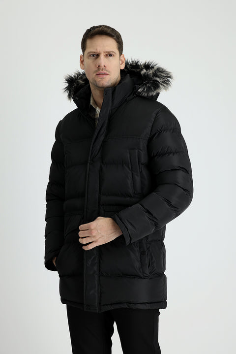 Black Hooded Sports Puffer Jacket