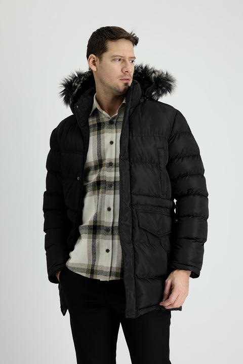 Black Hooded Sports Puffer Jacket