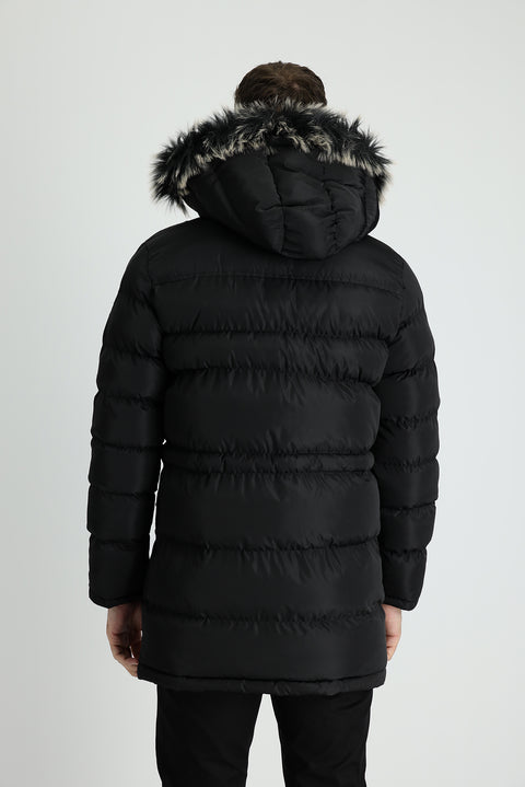 Black Hooded Sports Puffer Jacket