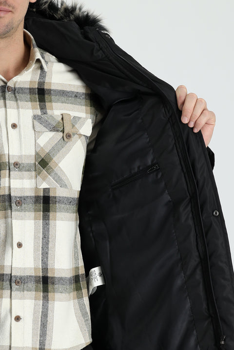 Black Hooded Sports Puffer Jacket