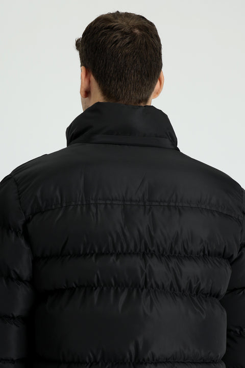 Black Hooded Sports Puffer Jacket
