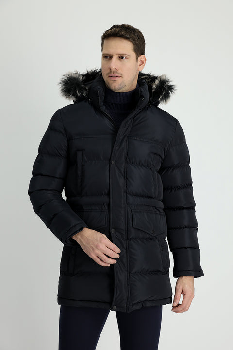 Dark Navy Hooded Sports Puffer Jacket