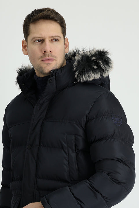 Dark Navy Hooded Sports Puffer Jacket