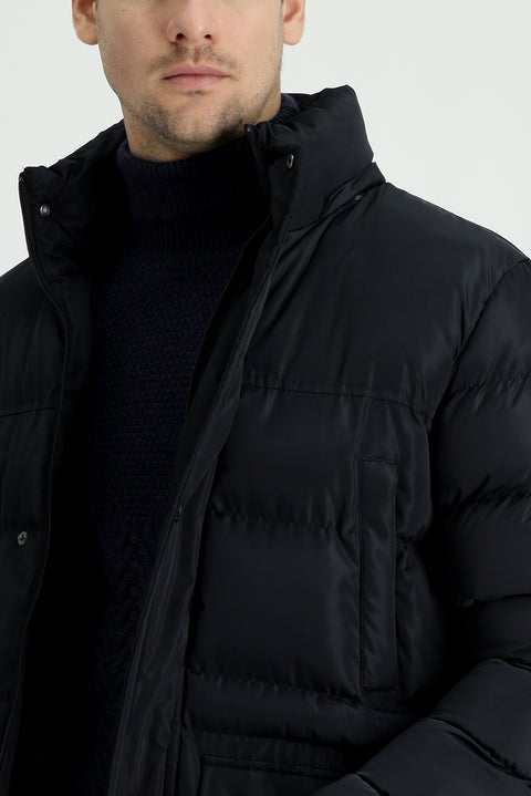 Dark Navy Hooded Sports Puffer Jacket