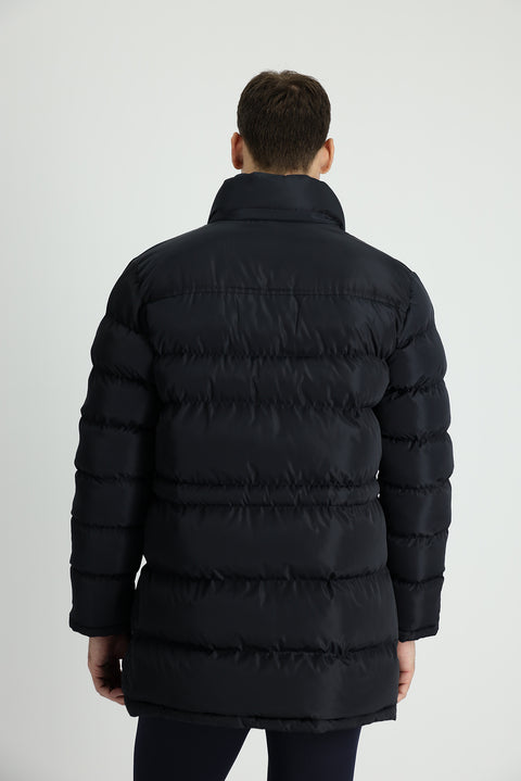 Dark Navy Hooded Sports Puffer Jacket