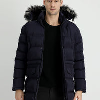 Dark Navy Hooded Sports Puffer Jacket