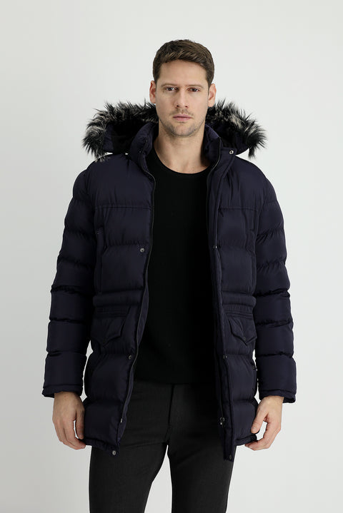 Dark Navy Hooded Sports Puffer Jacket