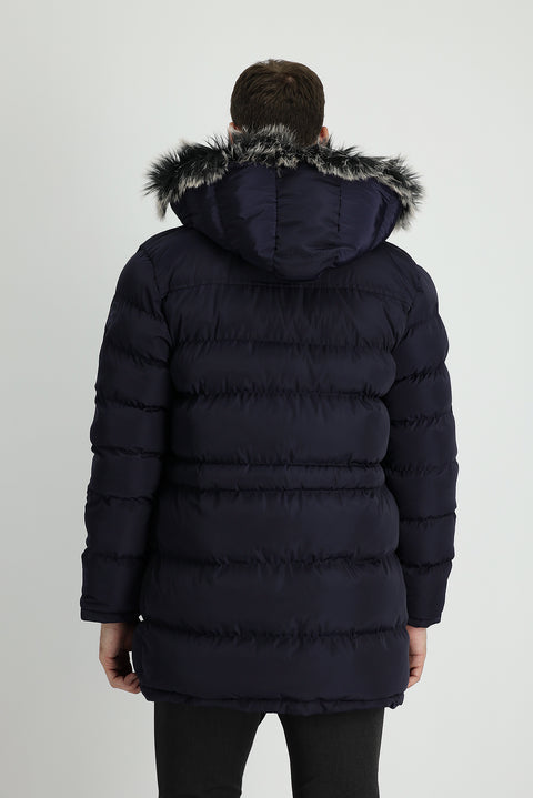 Dark Navy Hooded Sports Puffer Jacket