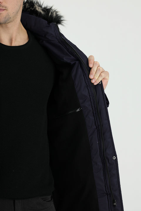 Dark Navy Hooded Sports Puffer Jacket